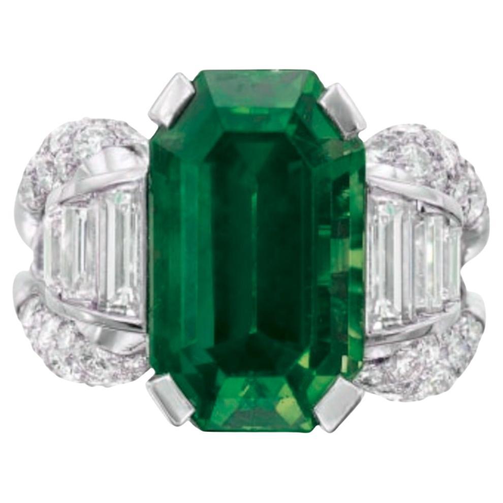 AGL Certified 5.71 Carat Green Emerald Minor Oil Diamond Ring