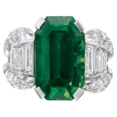AGL-zertifizierter 5,71 Karat grüner Smaragd-Diamant-Ring mit kleinerem Öl-Diamant