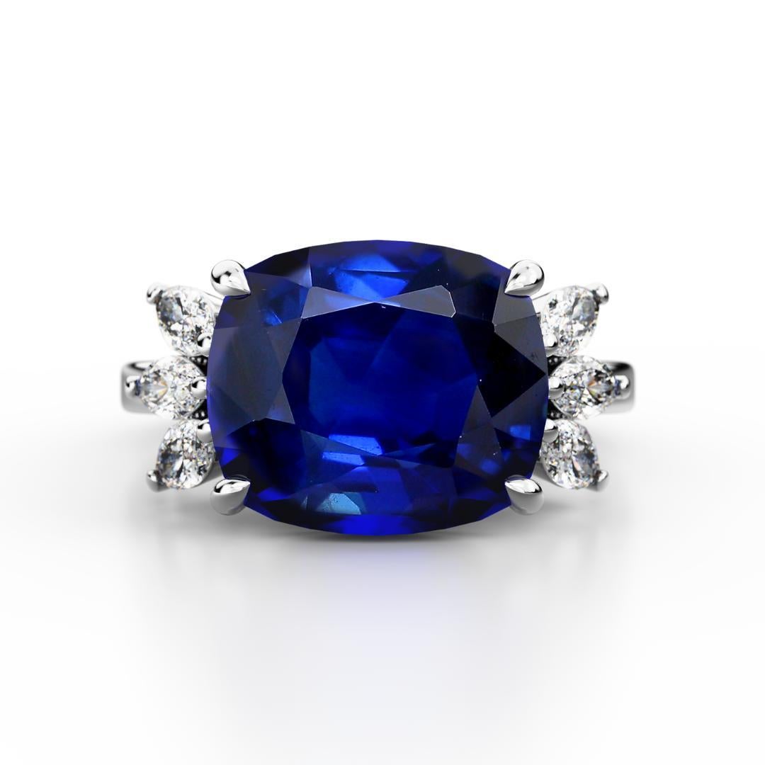 Bague saphir bleu coussin et diamant de 5,75 carats certifiés AGL de Birmanie sans chaleur en vente 4