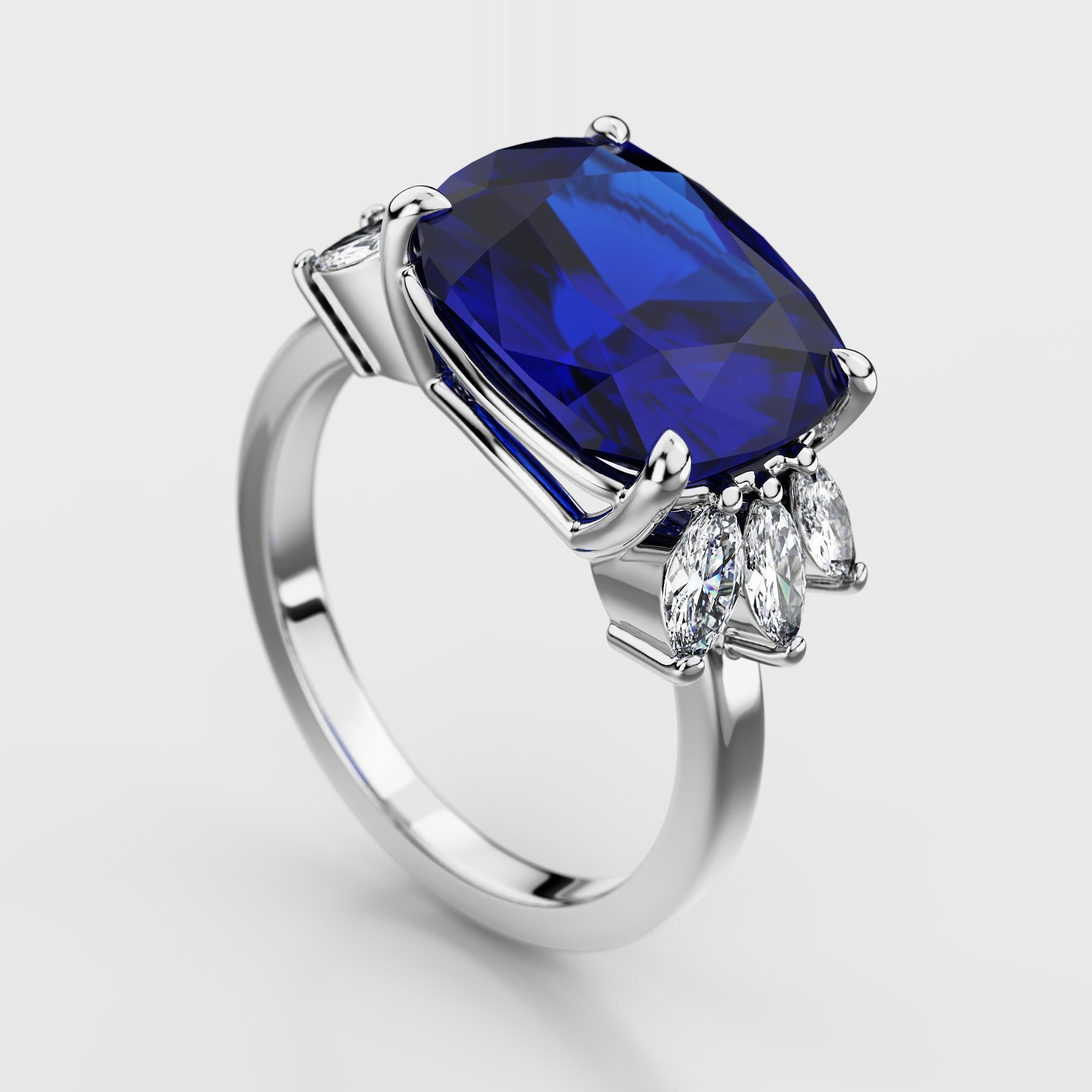 Bague saphir bleu coussin et diamant de 5,75 carats certifiés AGL de Birmanie sans chaleur en vente 1