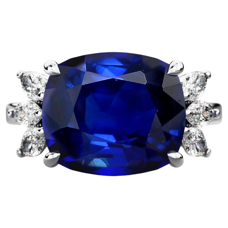 Anello con zaffiro blu e diamante certificato AGL da 5,75 carati Burma No Heat Cushion