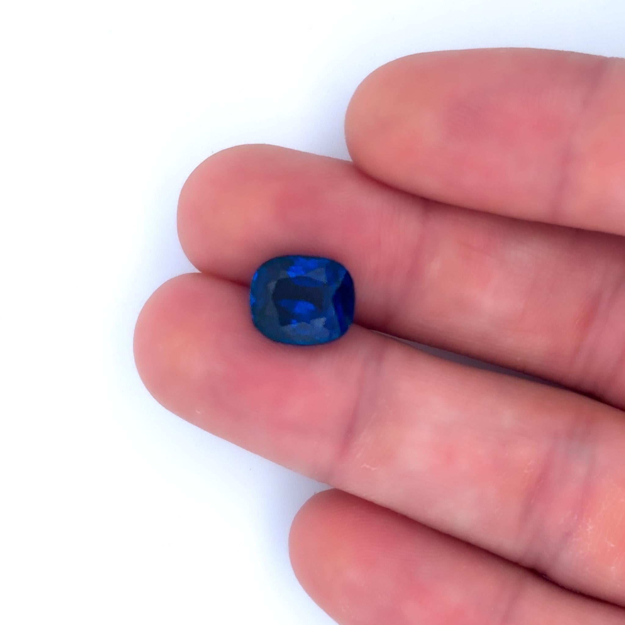 AGL Certified 5.75 Carat Burma No Heat Cushion Cut Blue Sapphire Loose Stone For Sale 6