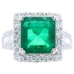 AGL Certified 5.88 Carat Emerald Cut Emerald 
Diamond Ring in 18K White Gold