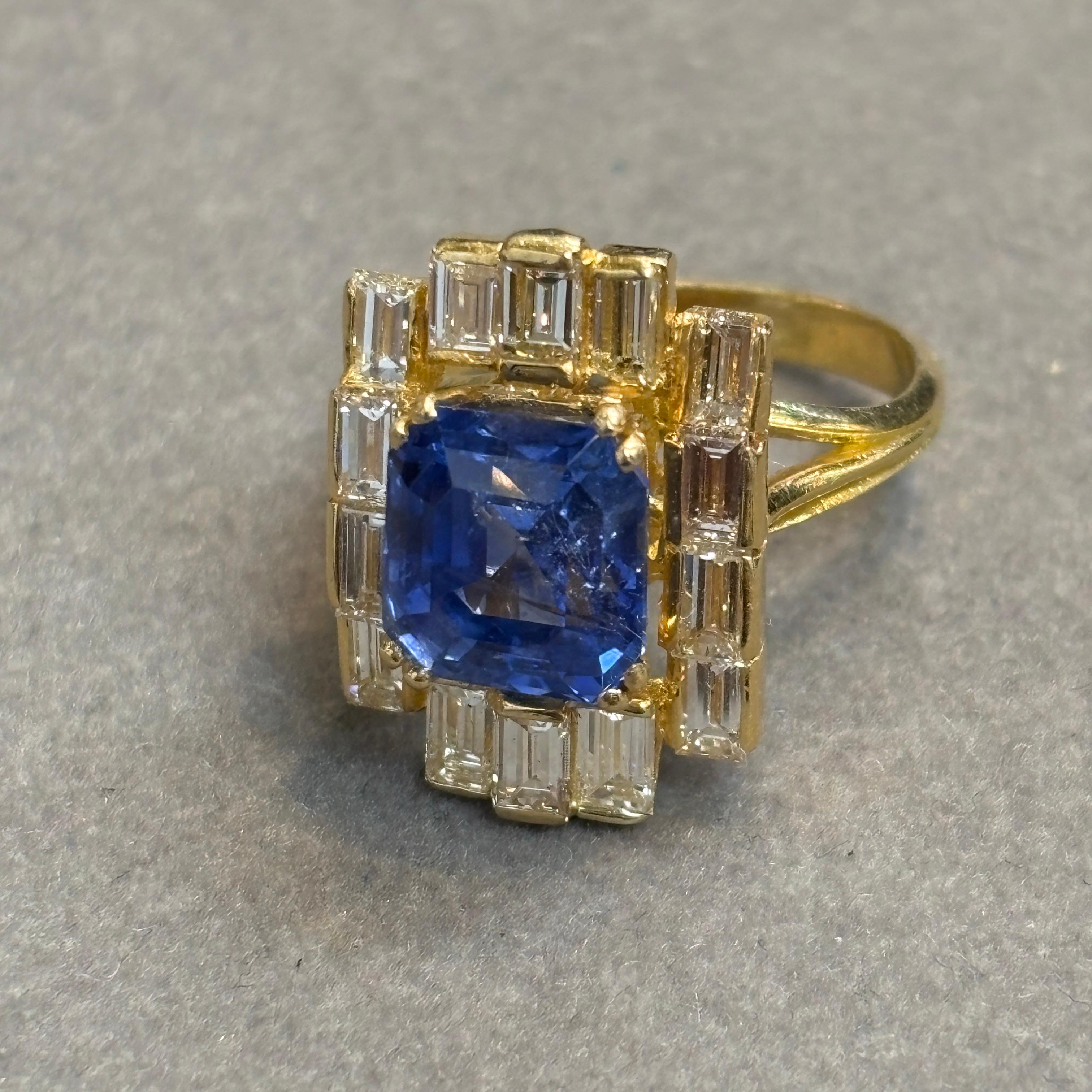 Anello con zaffiro naturale e diamante certificato AGL da 5,94 carati In condizioni ottime in vendita a New York, NY
