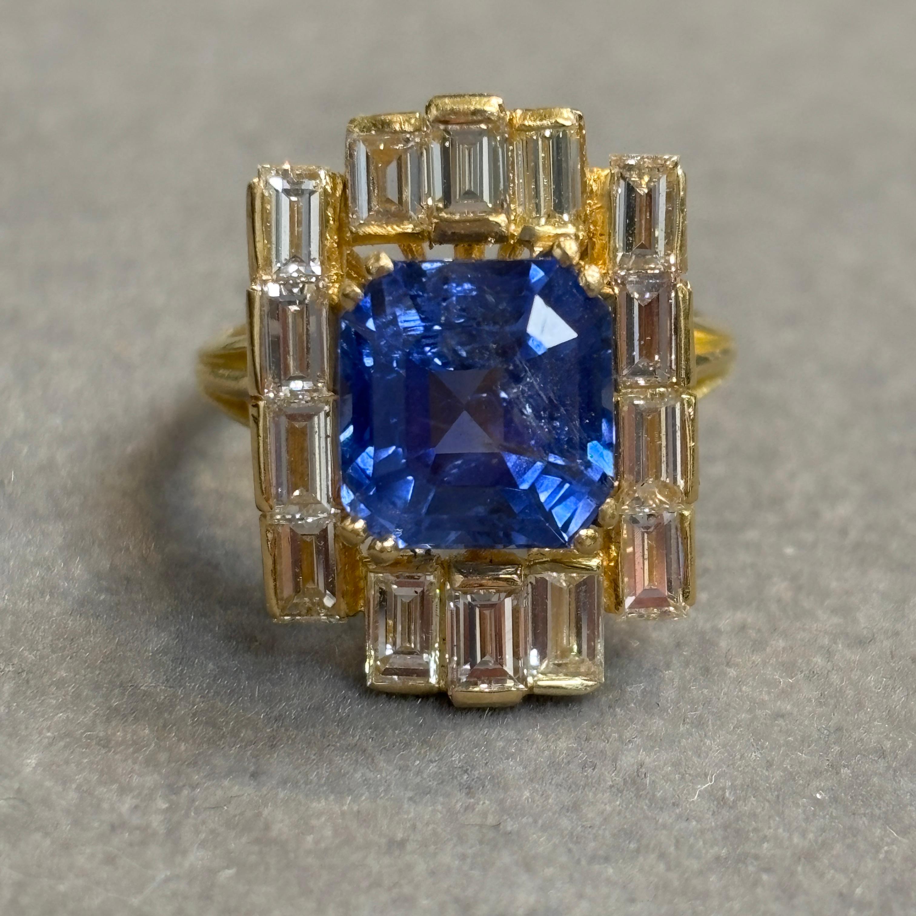 Donna Anello con zaffiro naturale e diamante certificato AGL da 5,94 carati in vendita