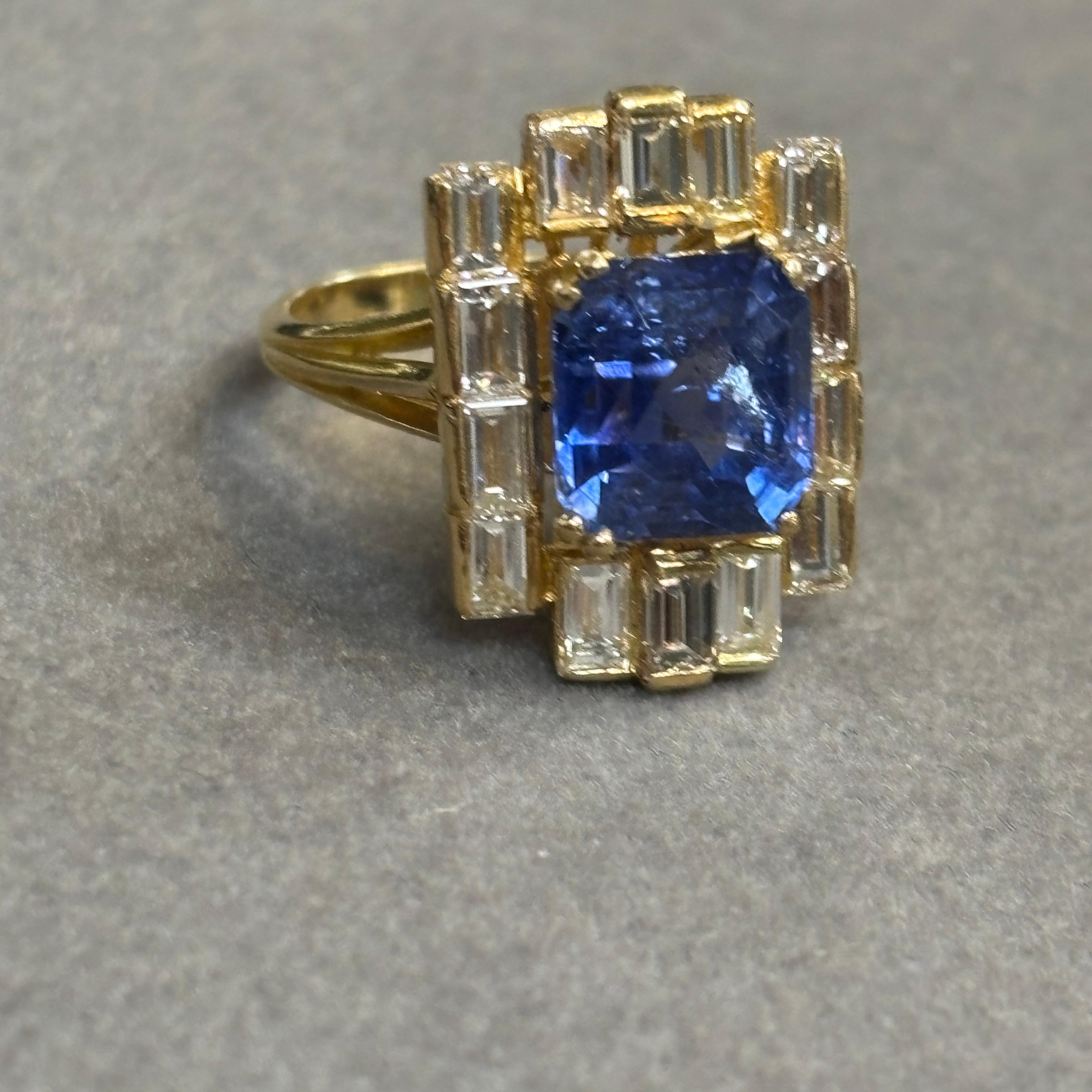 Anello con zaffiro naturale e diamante certificato AGL da 5,94 carati in vendita 2