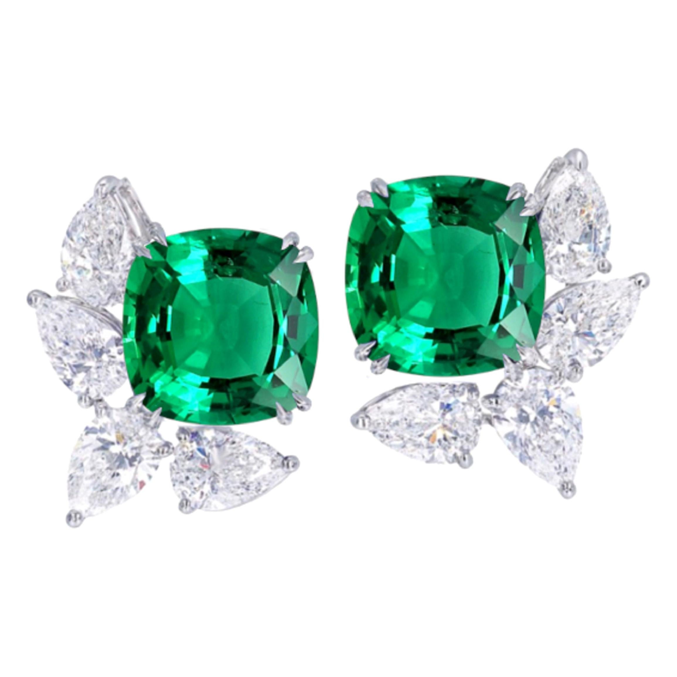 AGL Certified 4 Carat AAA+ Natural Emerald Diamond Earrings