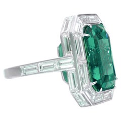 AGL Certified 6 Carat VIVID GREEN COLOMBIAN Emerald Diamond Ring