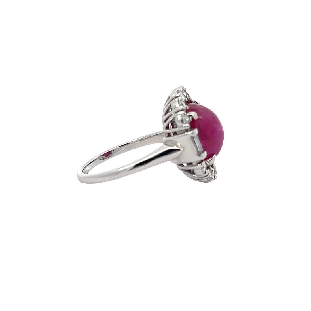 Cabochon AGL Certified 6.07 Carat No Heat Burma Ruby Cocktail Ring For Sale