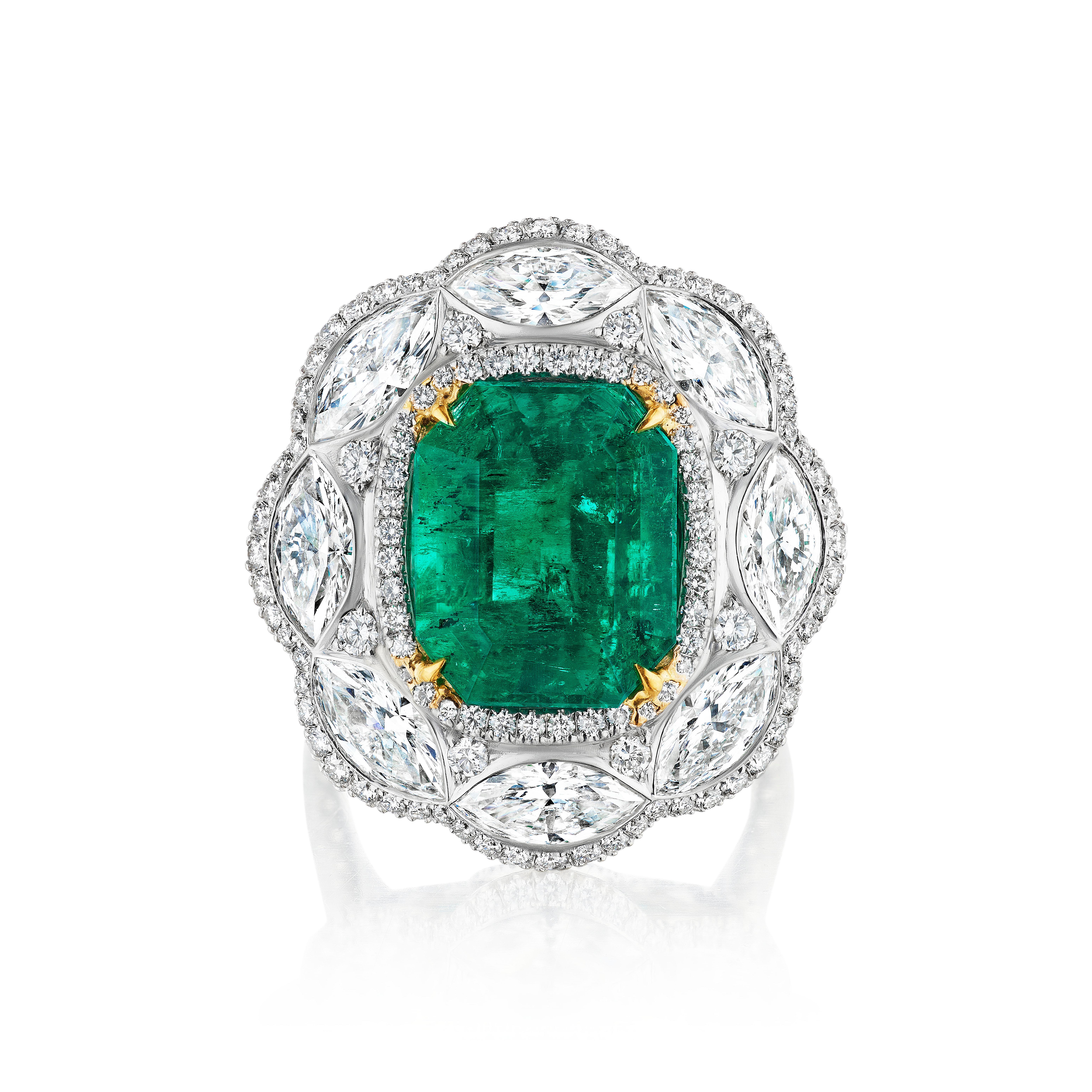 AGL-zertifizierter Cocktailring mit 6,16 Karat kolumbianischem Smaragd und Diamant im Angebot