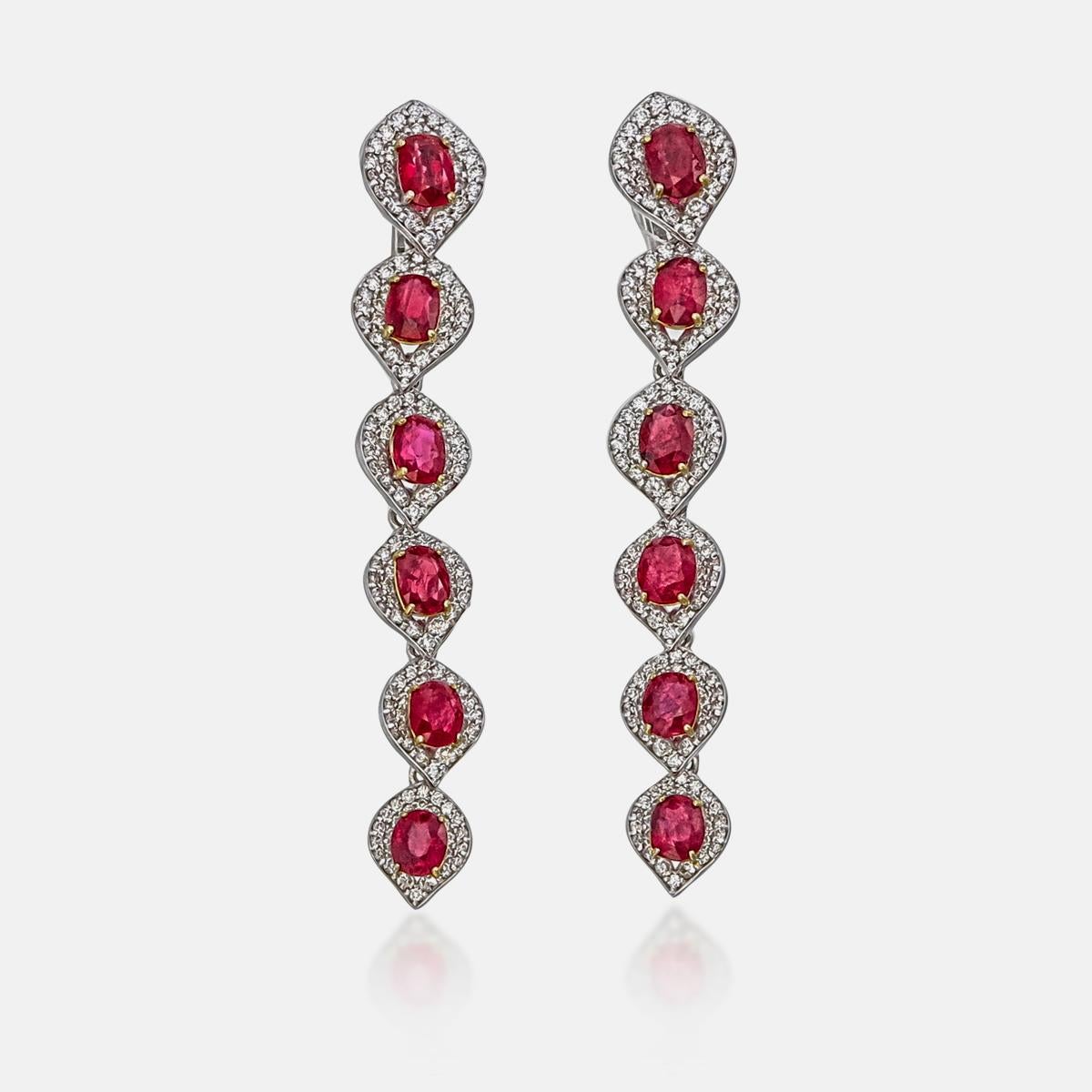 Modern AGL Certified 6.21 Carat Burmese No Heat Pigeon Blood Ruby and Diamond Earrings For Sale