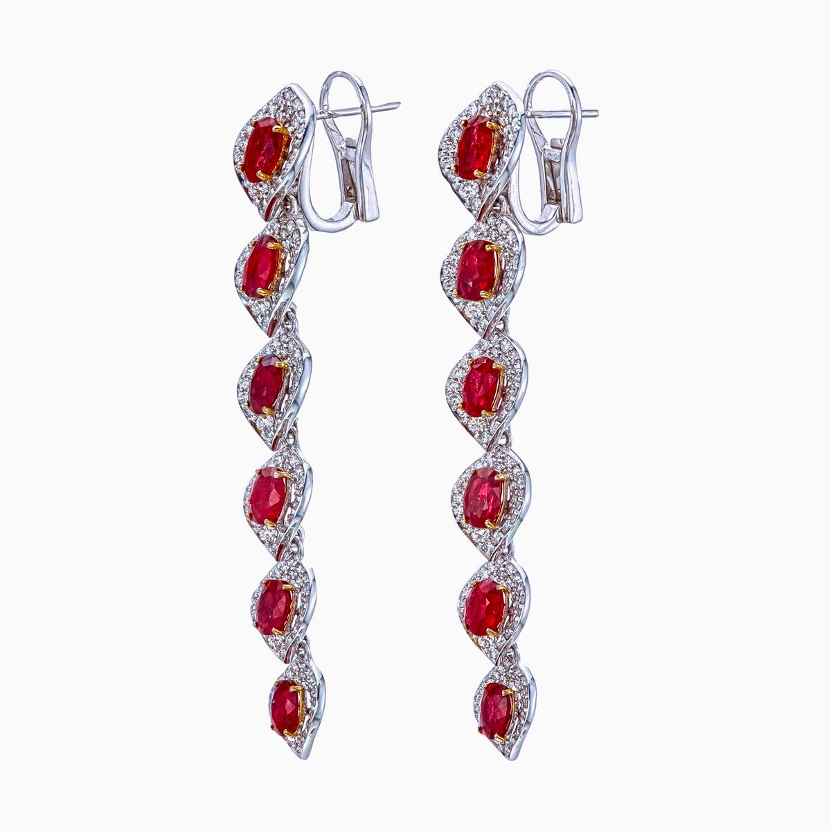 Oval Cut AGL Certified 6.21 Carat Burmese No Heat Pigeon Blood Ruby and Diamond Earrings For Sale