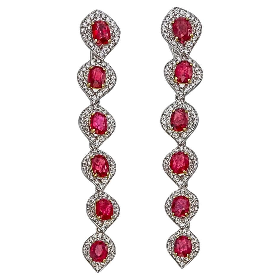 AGL Certified 6.21 Carat Burmese No Heat Pigeon Blood Ruby and Diamond Earrings