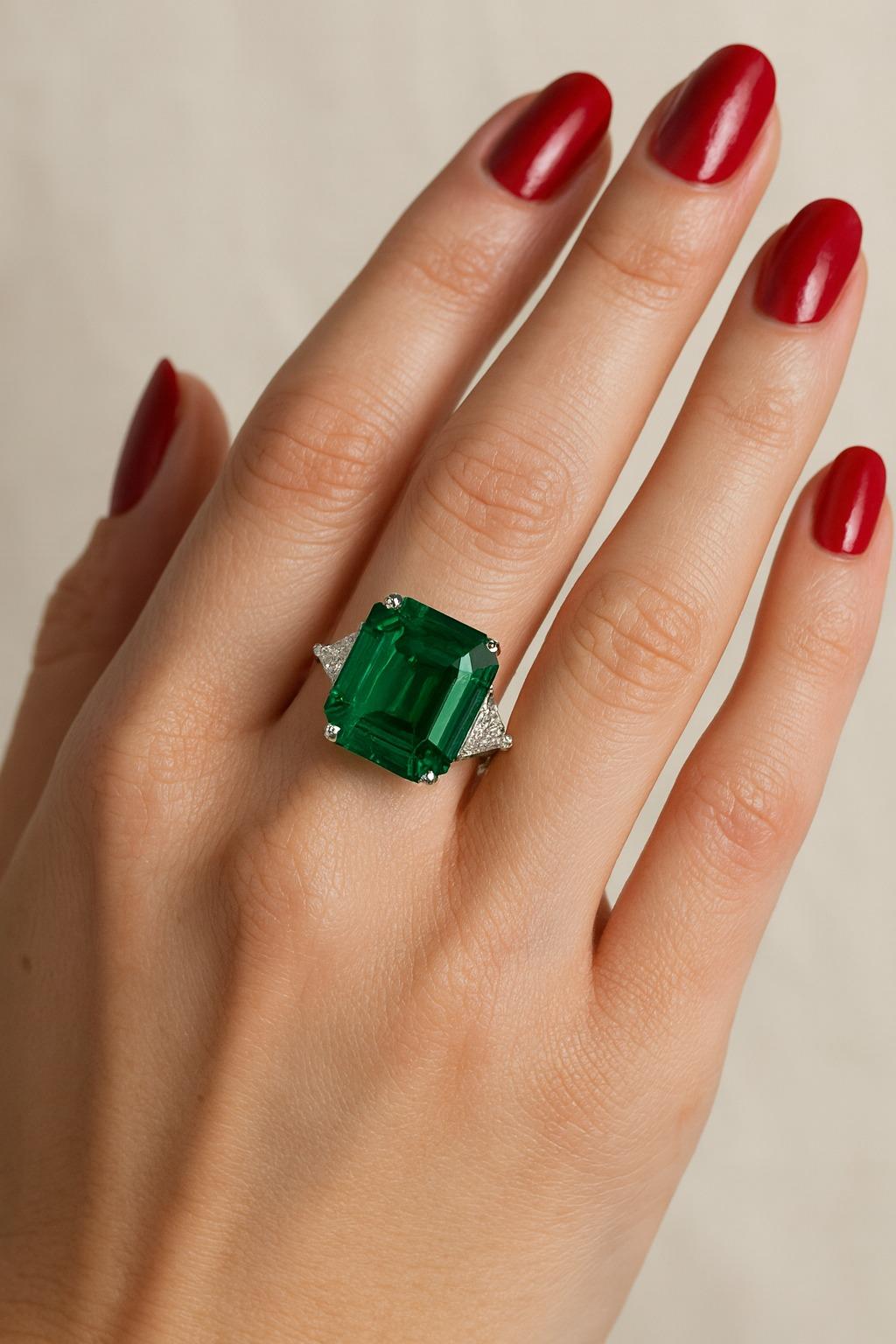 Platinring, AGL-zertifizierter 6,25 Karat COLOMBIAN kleiner Öl-Smaragd-Diamant-Platin (Smaragdschliff) im Angebot