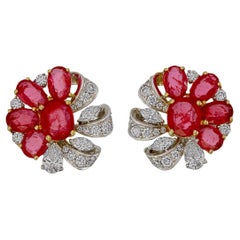 AGL Certified 6.33 Carat Mozambique Ruby And Diamond Earrings In 18K White Gold