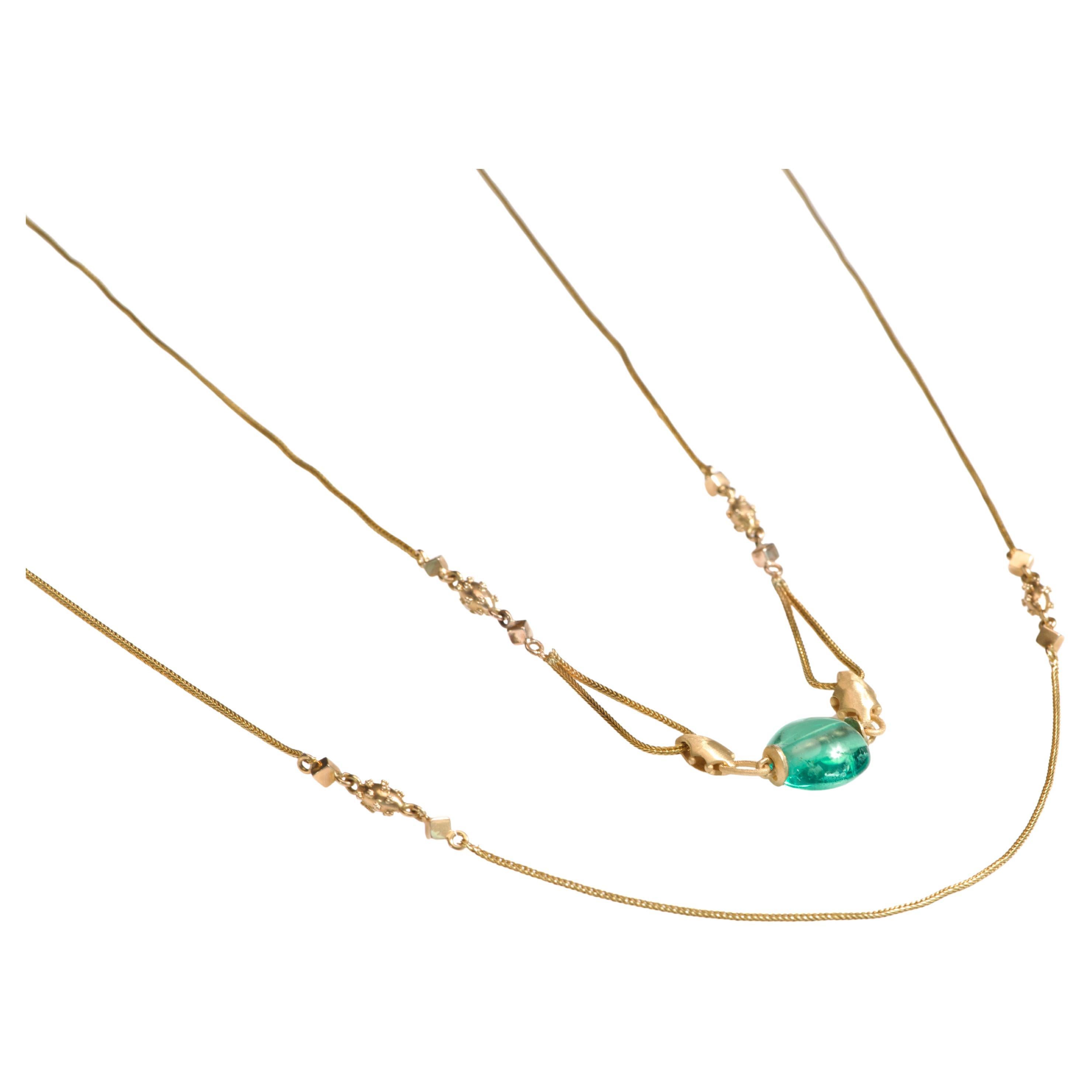 AGL Certified 6.38 Carat Colombian Emerald Bead Necklace on 21K Gold Chain For Sale