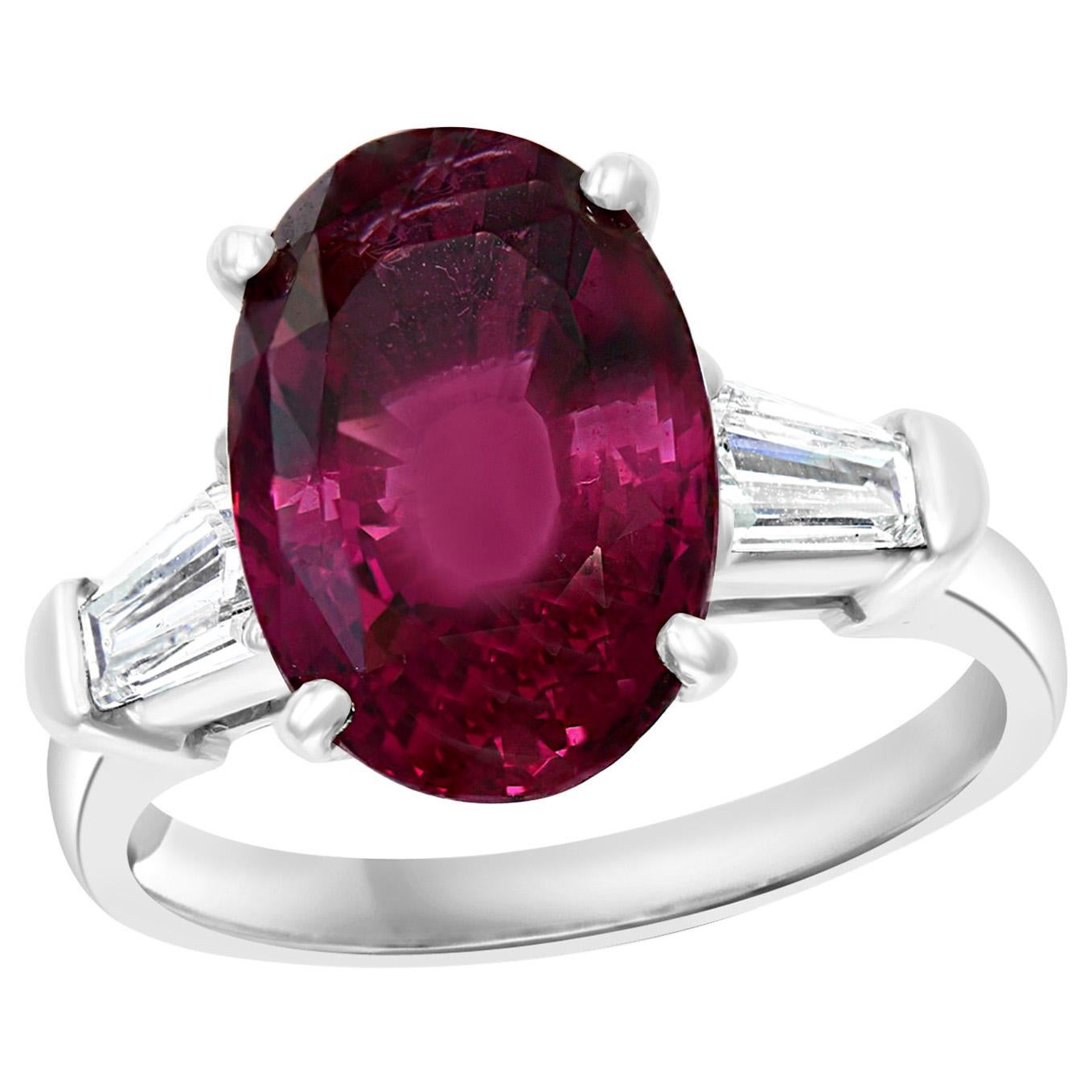 AGL Certified 6.45 Carat Oval Spinel and 0.6 Carat Diamond Ring Platinum, Estate