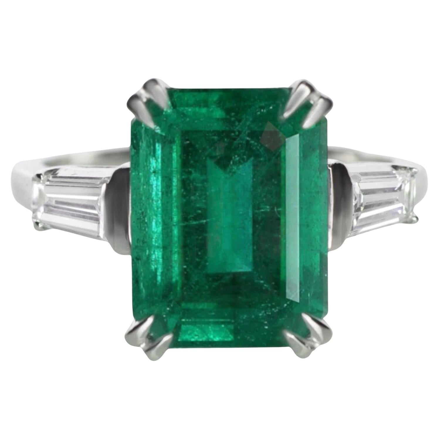 AGL Certified 6.47 Carat Vivid Green Cushion Insignificant Emerald Cocktail Ring