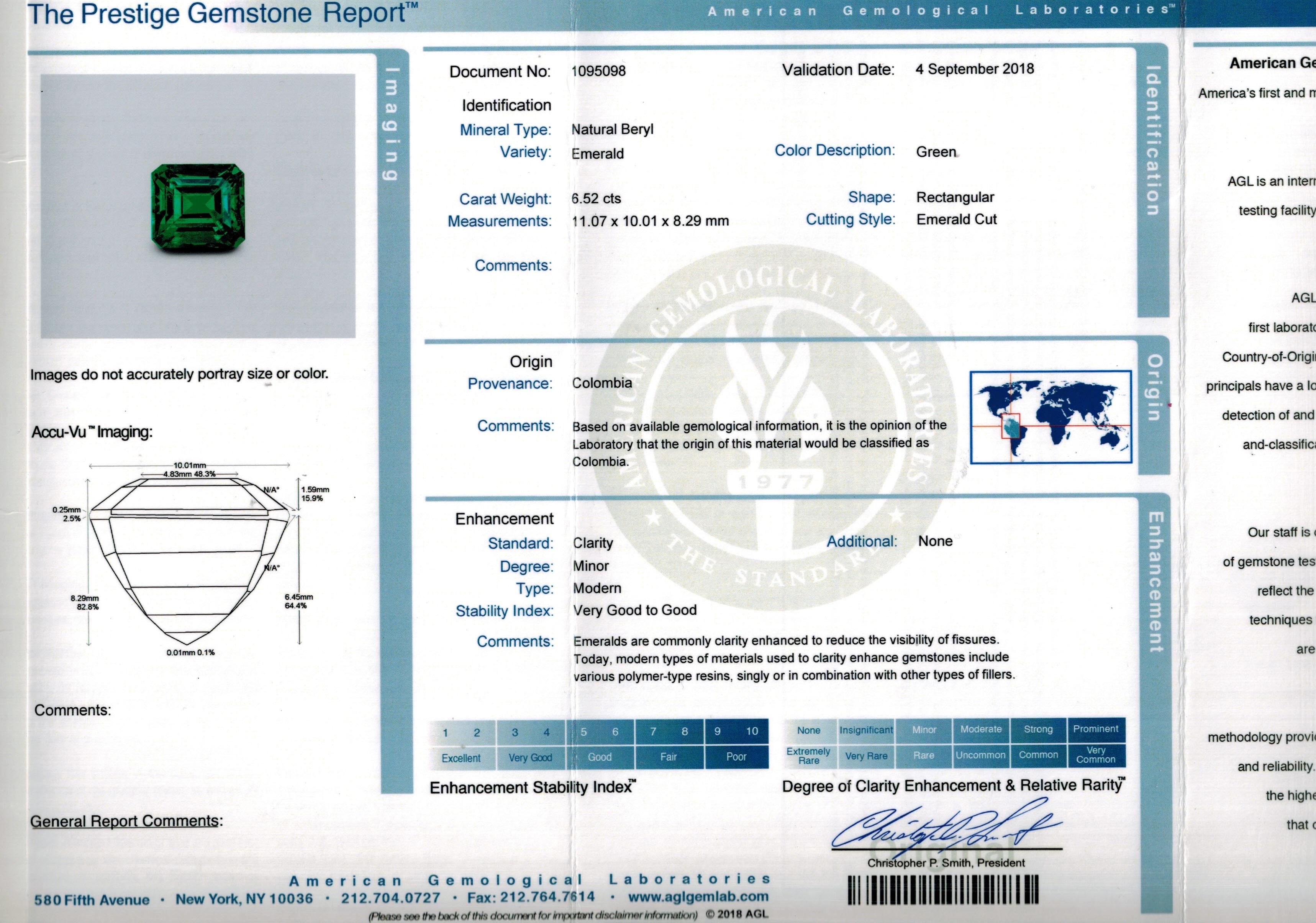 AGL-zertifizierter 6.52 Karat COLOMBIAN EMERALD kleiner Öl-Diamantring, COLOMBIAN EMERALD (Smaragdschliff) im Angebot