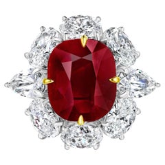 AGL Certified 6.55 Carat Unheated Burma Ruby and Diamond Ring