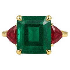AGL Certified 6.62 Carat Minor Oil Natutal Green Emerald 18K Yellow Gold Ring