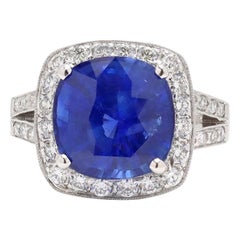 AGL Certified 6.70ct Sapphire and Diamond Ring