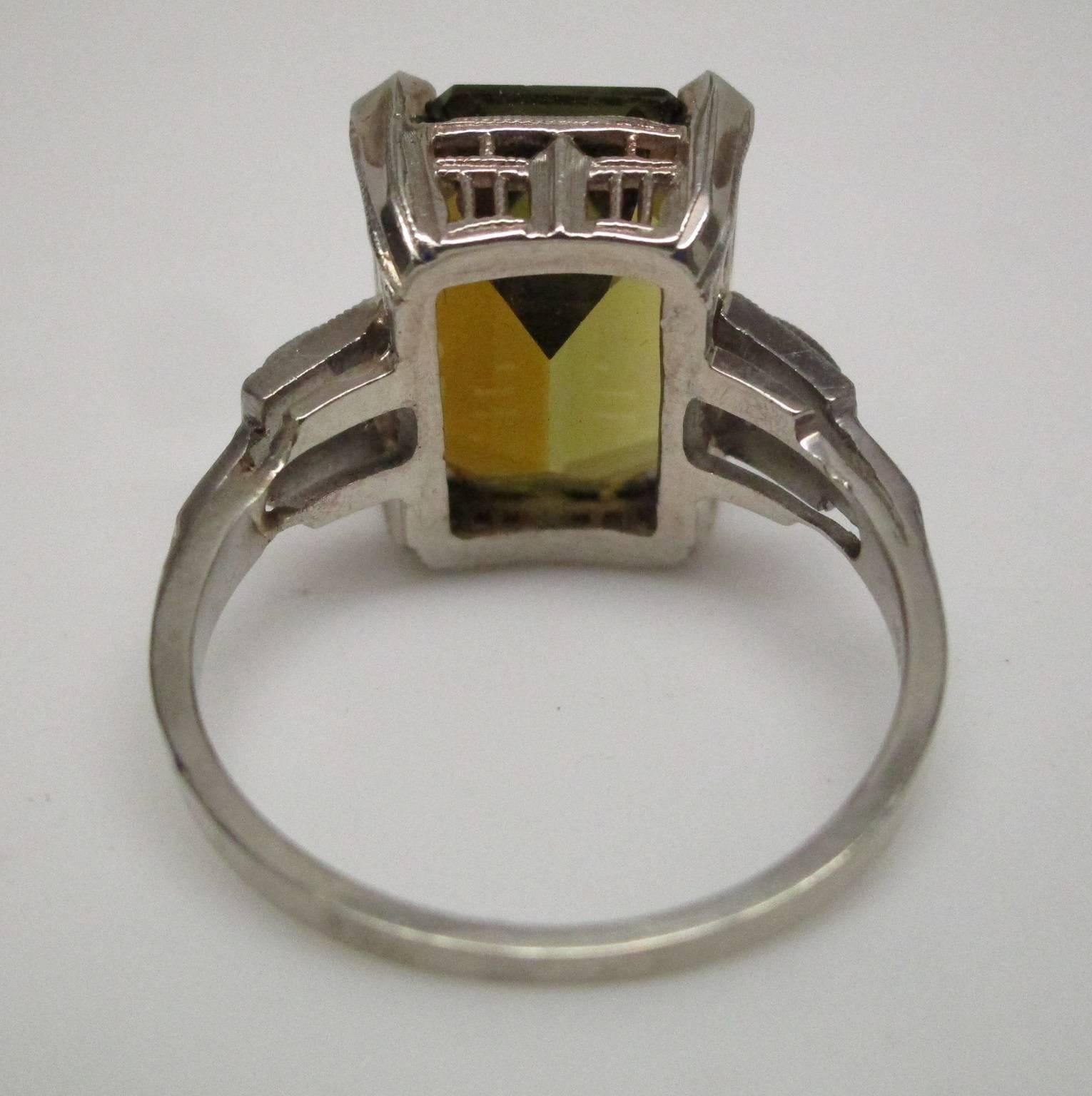 AGL Certified 6.94 Carat Orange Tourmaline Art Deco White Gold Ring In Excellent Condition In Lexington, KY