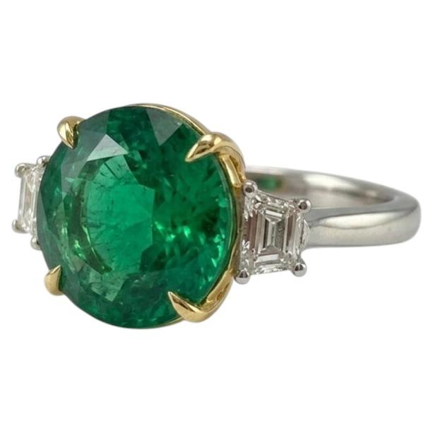 Bague de cocktail certifiée AGL, sertie d'une émeraude de 7 carats et de diamants