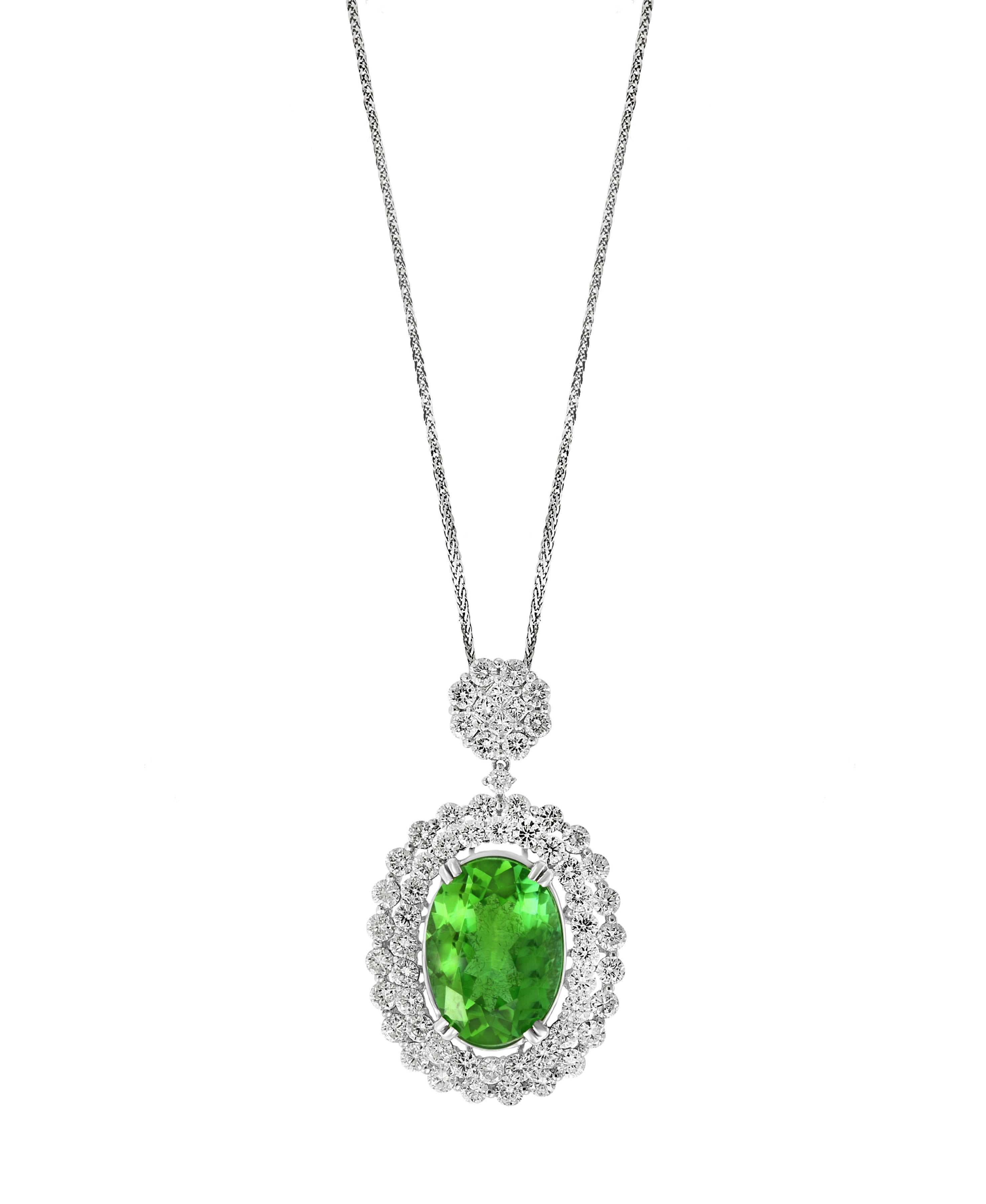 Oval Cut AGL Certified 7 Ct Pariba Tourmaline & 4.5 Ct Diamond Pendant Necklace 18 K Gold For Sale