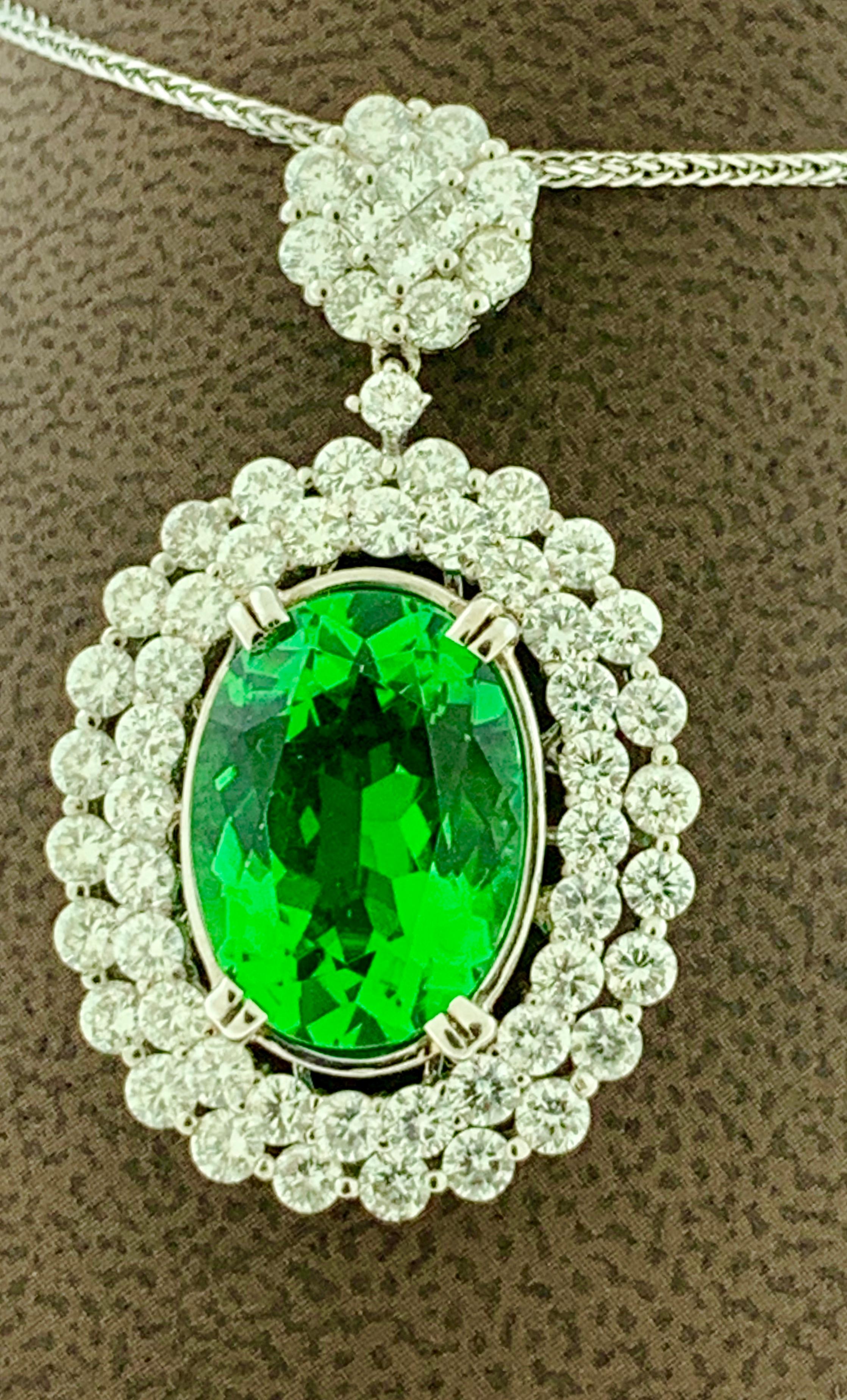Women's AGL Certified 7 Ct Pariba Tourmaline & 4.5 Ct Diamond Pendant Necklace 18 K Gold For Sale