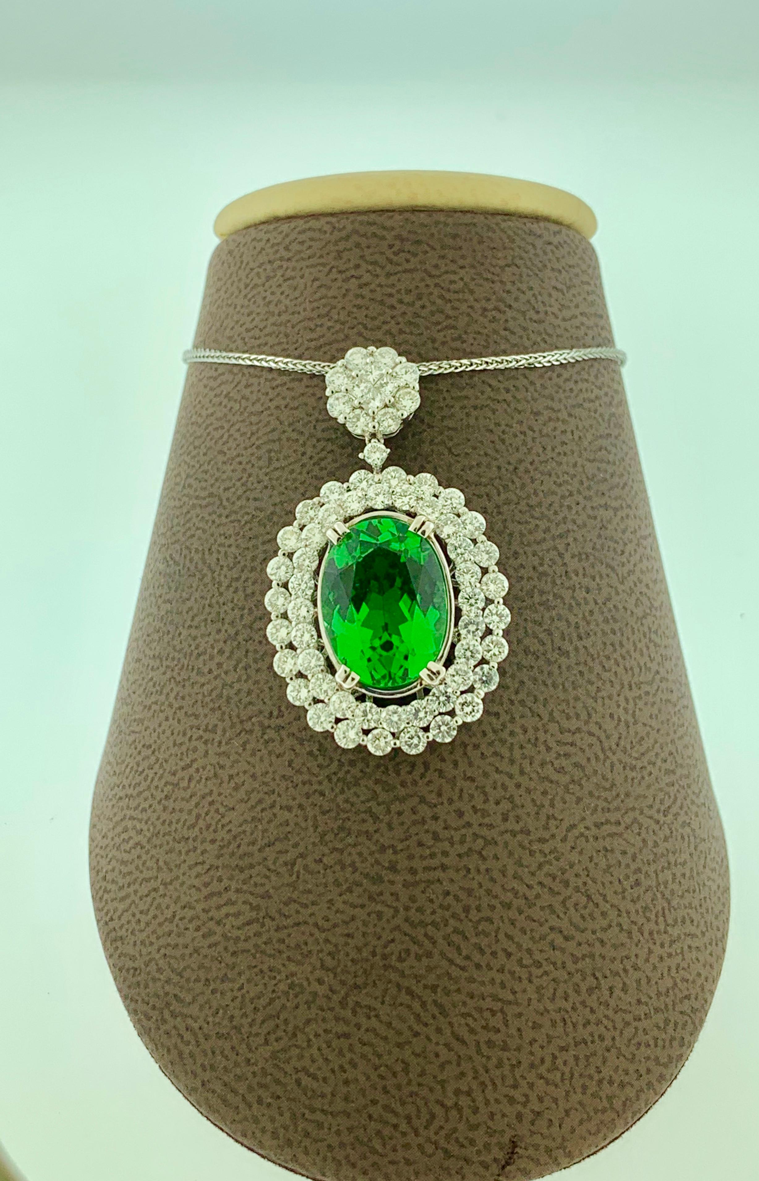 AGL Certified 7 Ct Pariba Tourmaline & 4.5 Ct Diamond Pendant Necklace 18 K Gold For Sale 1