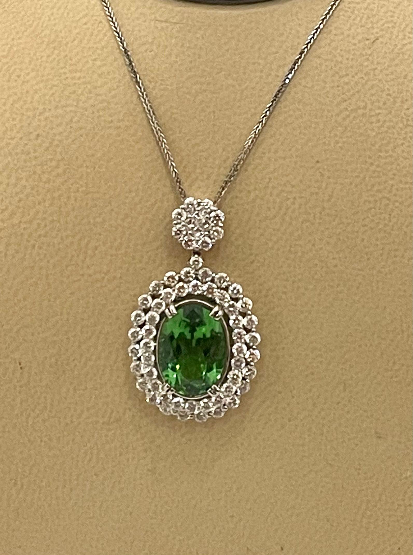 AGL Certified 7 Ct Pariba Tourmaline & 4.5 Ct Diamond Pendant Necklace 18 K Gold For Sale 3
