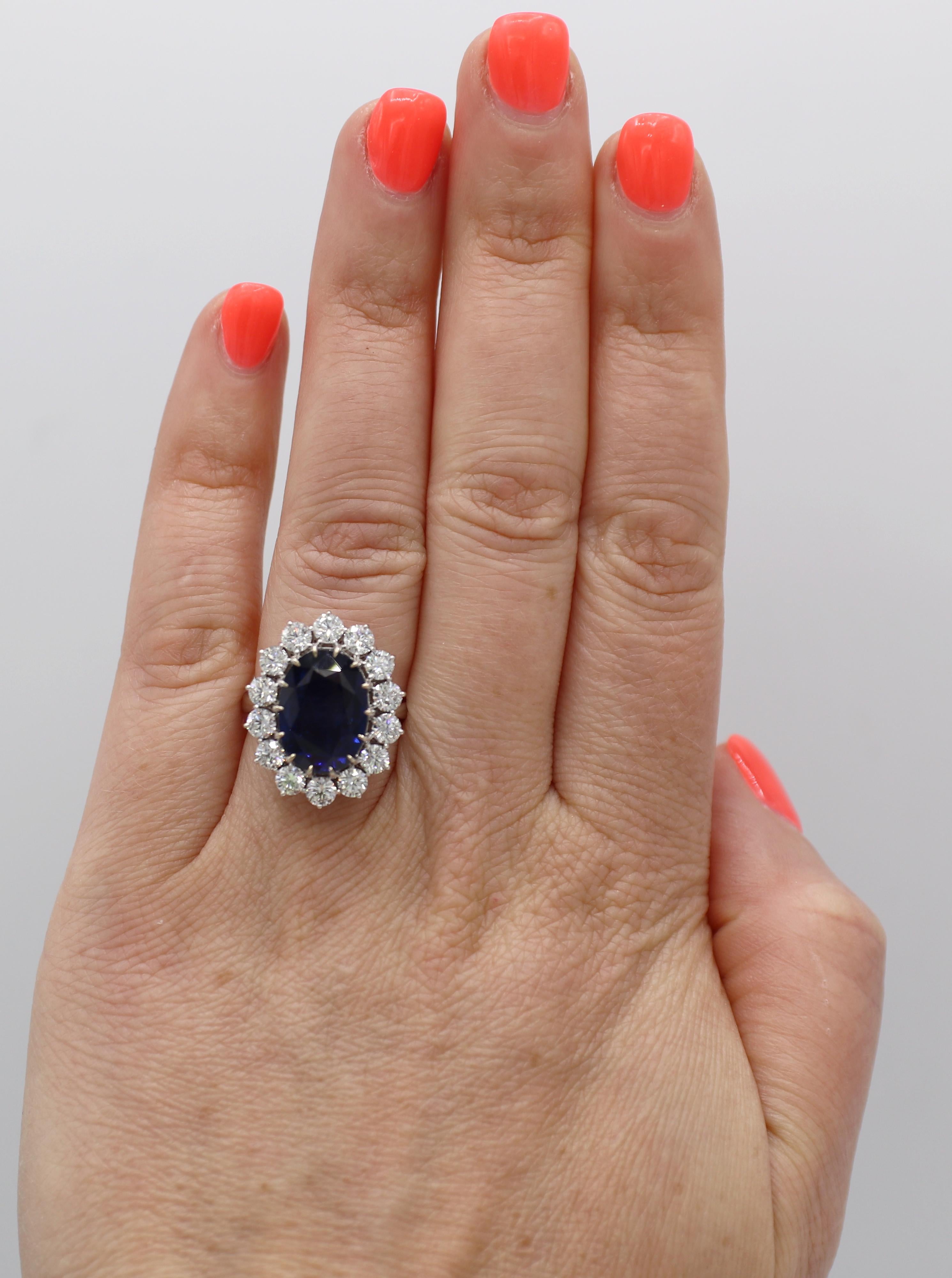 Women's AGL Certified 7.09 Carat Blue Sapphire & Diamond Halo Cocktail Ring