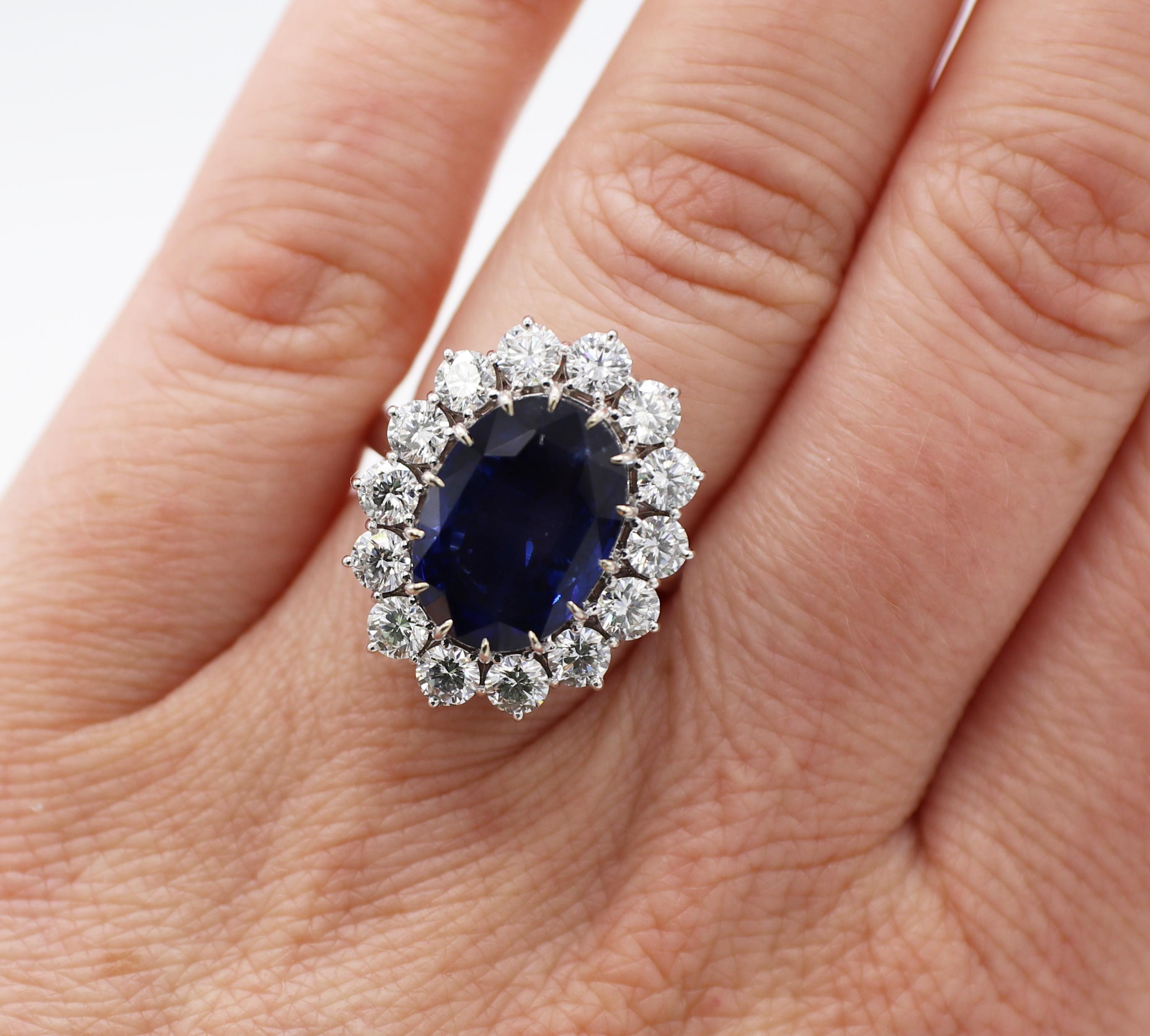 AGL Certified 7.09 Carat Blue Sapphire & Diamond Halo Cocktail Ring 1