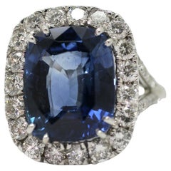 AGL Certified 7.16ct Cushion Sapphire & 1.09ctw Diamond Halo Ring Set in 18k Wg
