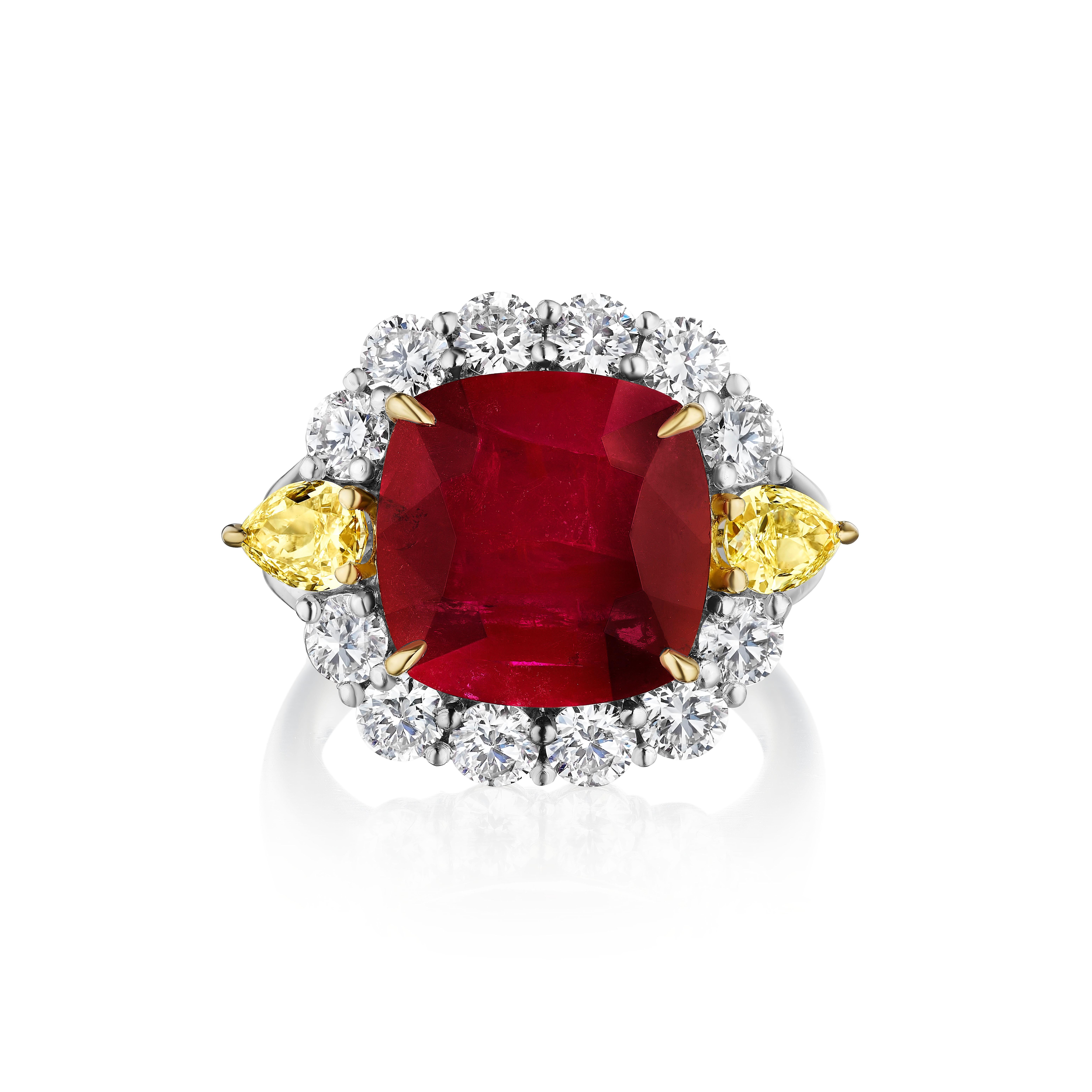Subasta - Anillo de rubíes y diamantes certificado AGL de 7,32 quilates en Nuevo estado para la venta en New York, NY
