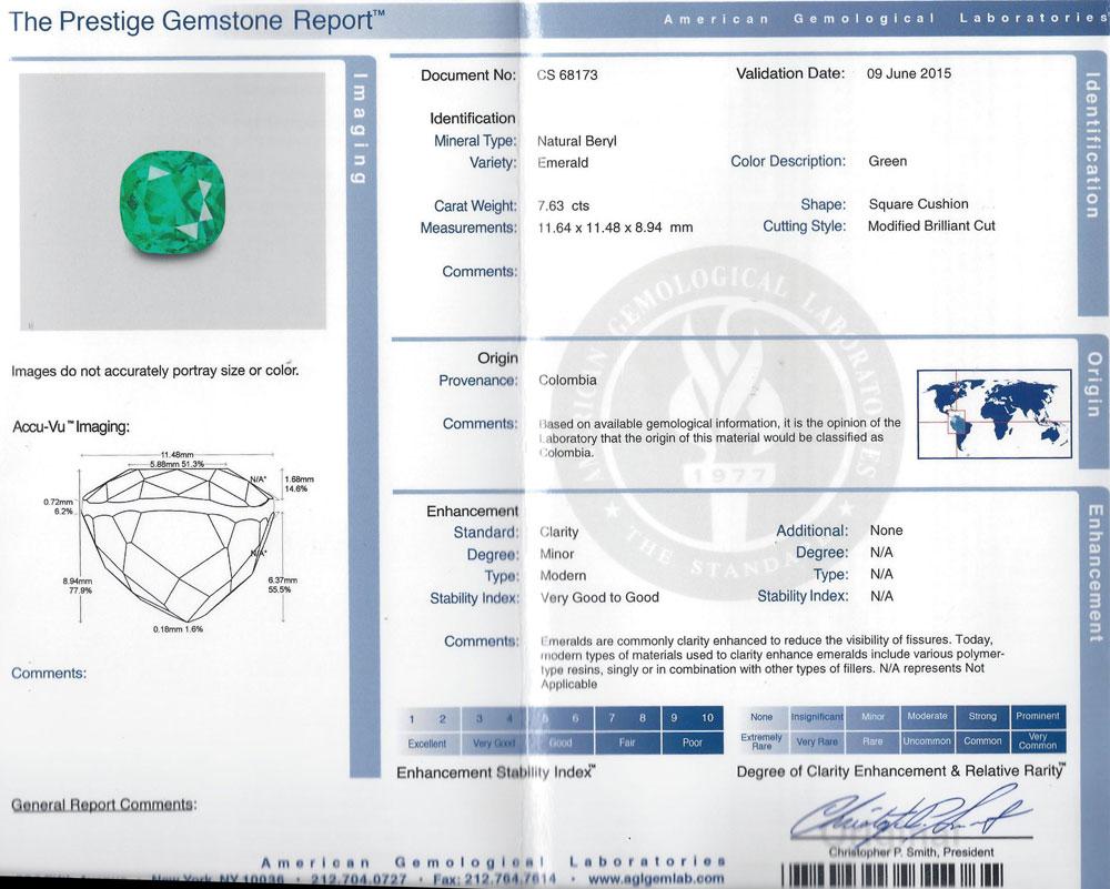 Contemporary AGL Certified 7.63 Ct. Colombian Emerald Diamond Ring For Sale