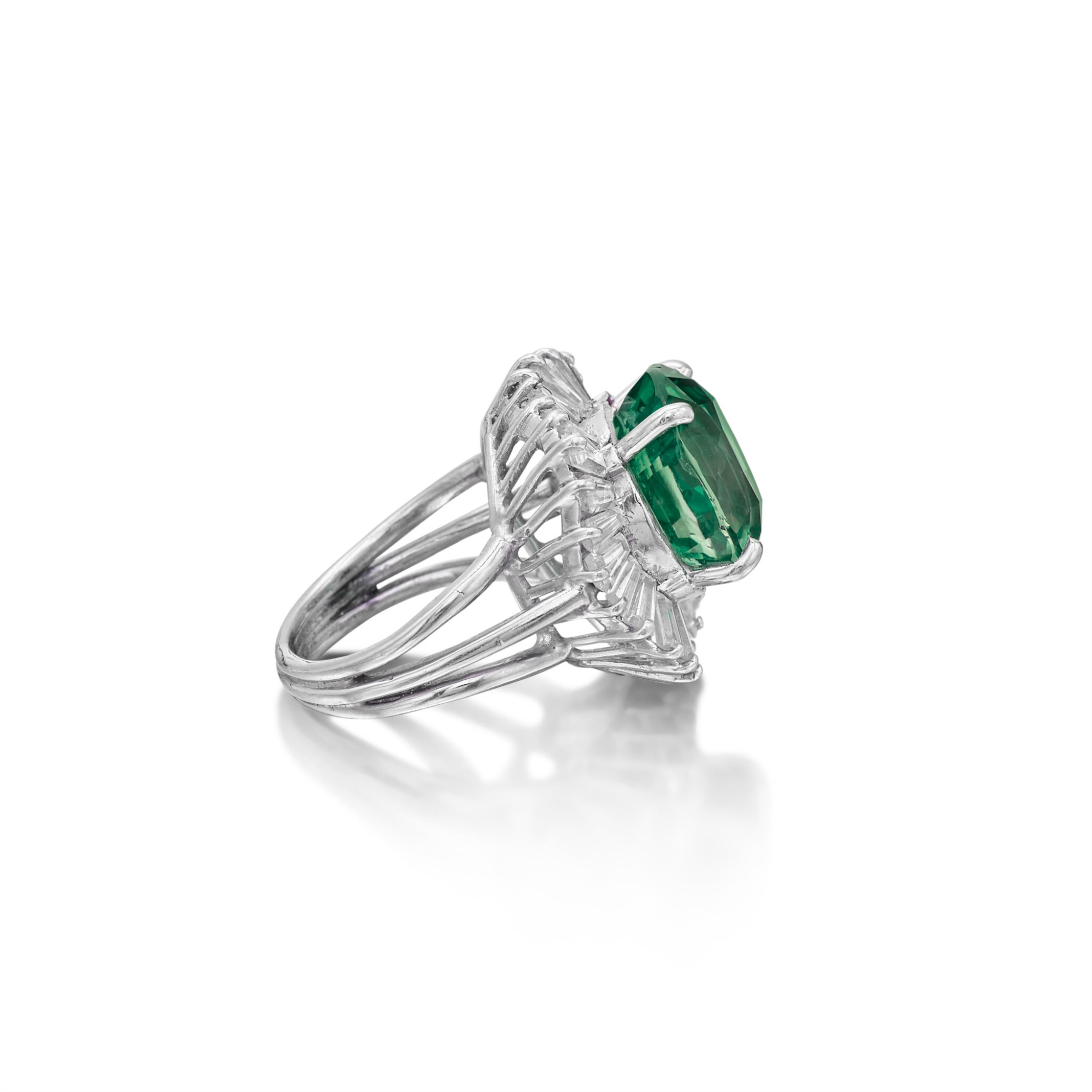 Cushion Cut AGL Certified 7.63 Ct. Colombian Emerald Diamond Ring For Sale