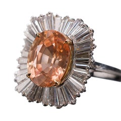 Vintage AGL Certified 7.70 Carat Natural Orange Oval Sapphire Diamond Ballerina Ring