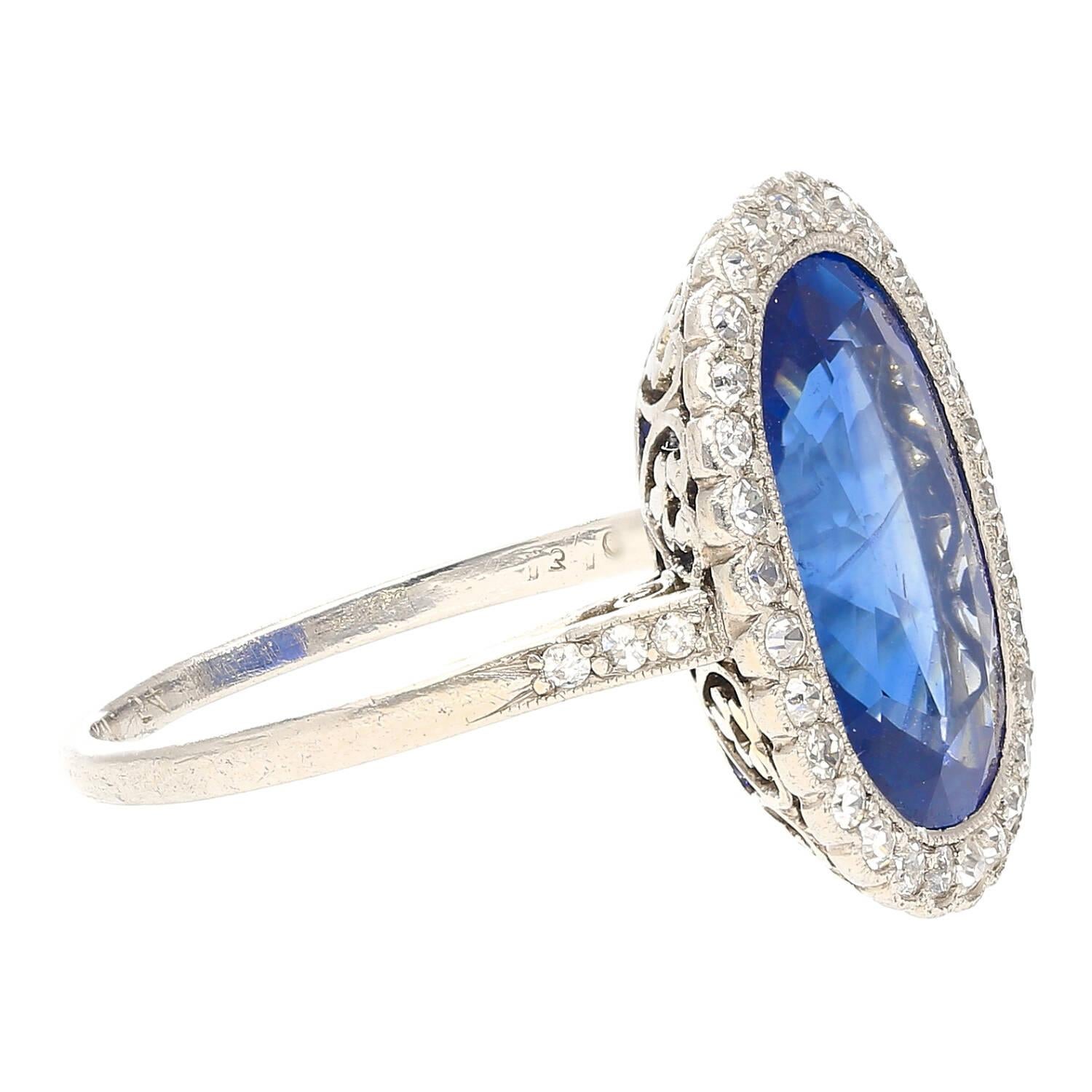 AGL Certified 7.76 Carat Oval No Heat Burma Blue Sapphire Ring in Platinum In Excellent Condition For Sale In Miami, FL