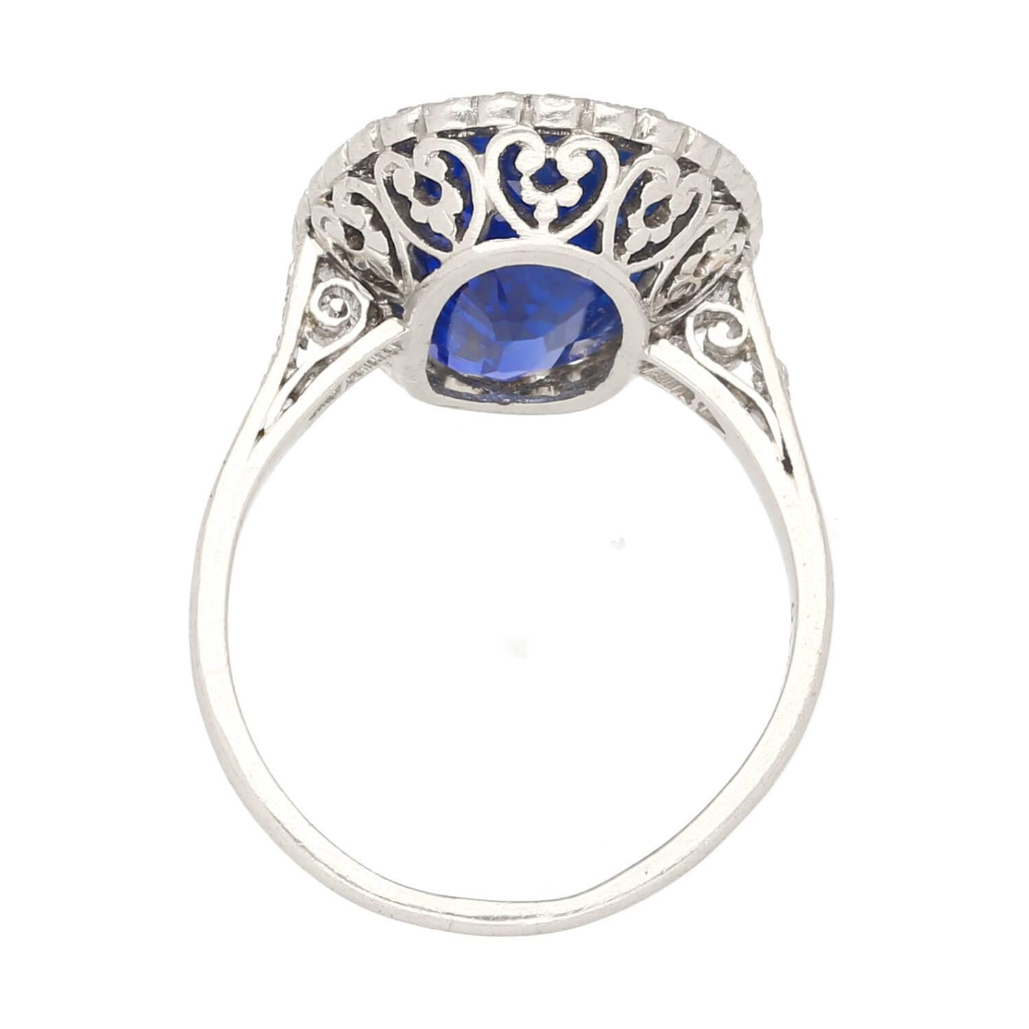 Women's AGL Certified 7.76 Carat Oval No Heat Burma Blue Sapphire Ring in Platinum For Sale