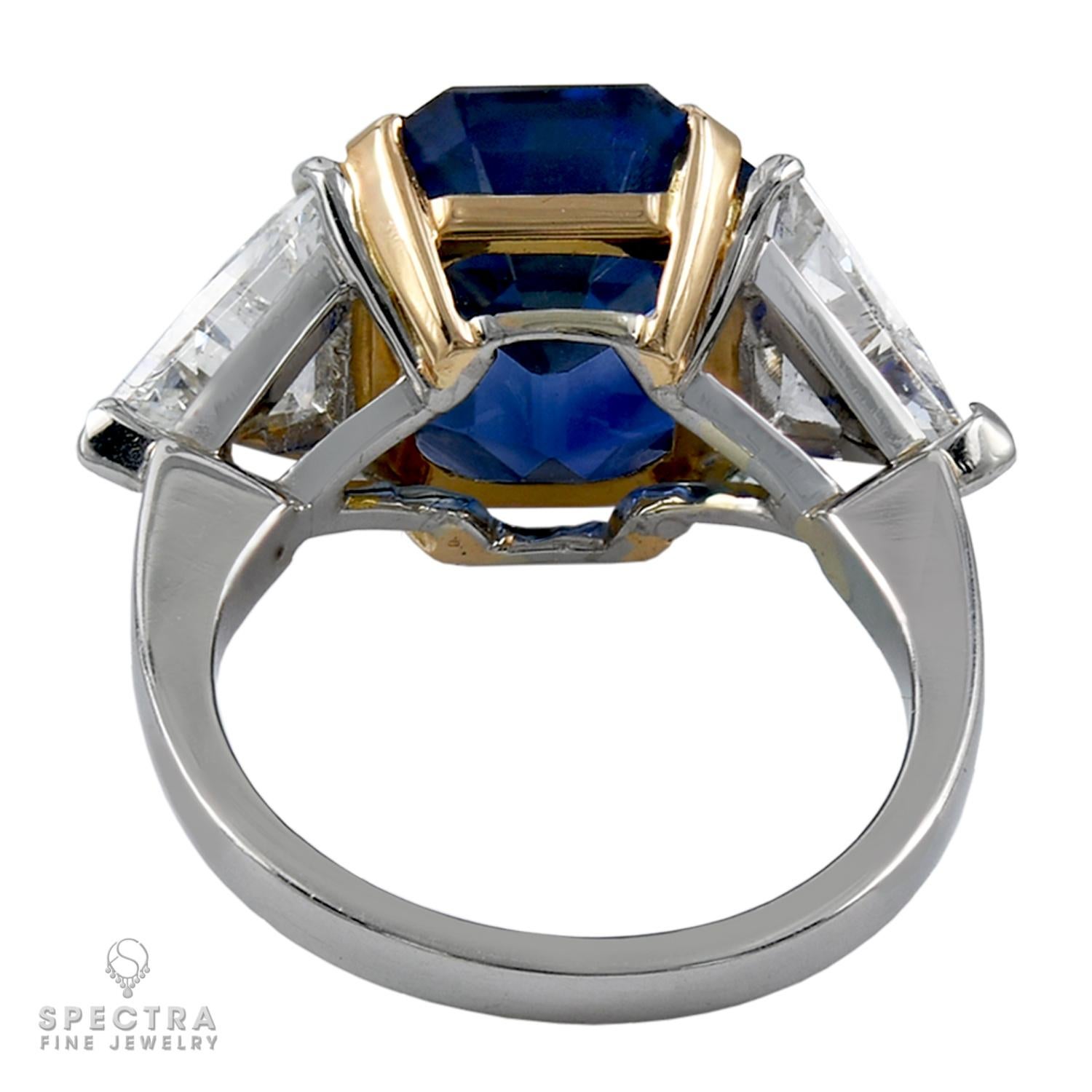 Emerald Cut Spectra Fine Jewelry, AGL Certified 7.80 Carat Burma Sapphire Diamond Ring For Sale