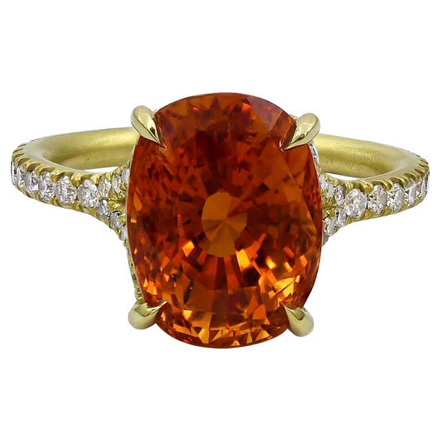 Sphere Orange Rings Tiffany and Co. 8.61 CTW Orange Sapphire Diamond 18 Karat Gold Platinum ...