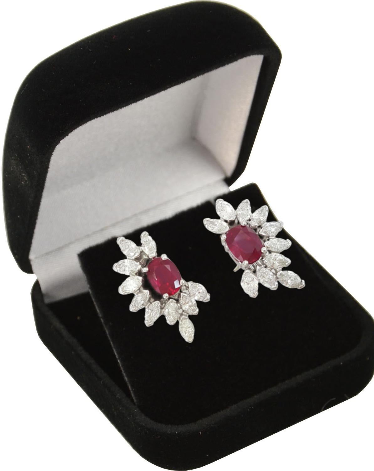 AGL Certified 7.90 Carat Burmese Rubies Diamond Platinum Earrings In New Condition In Rome, IT