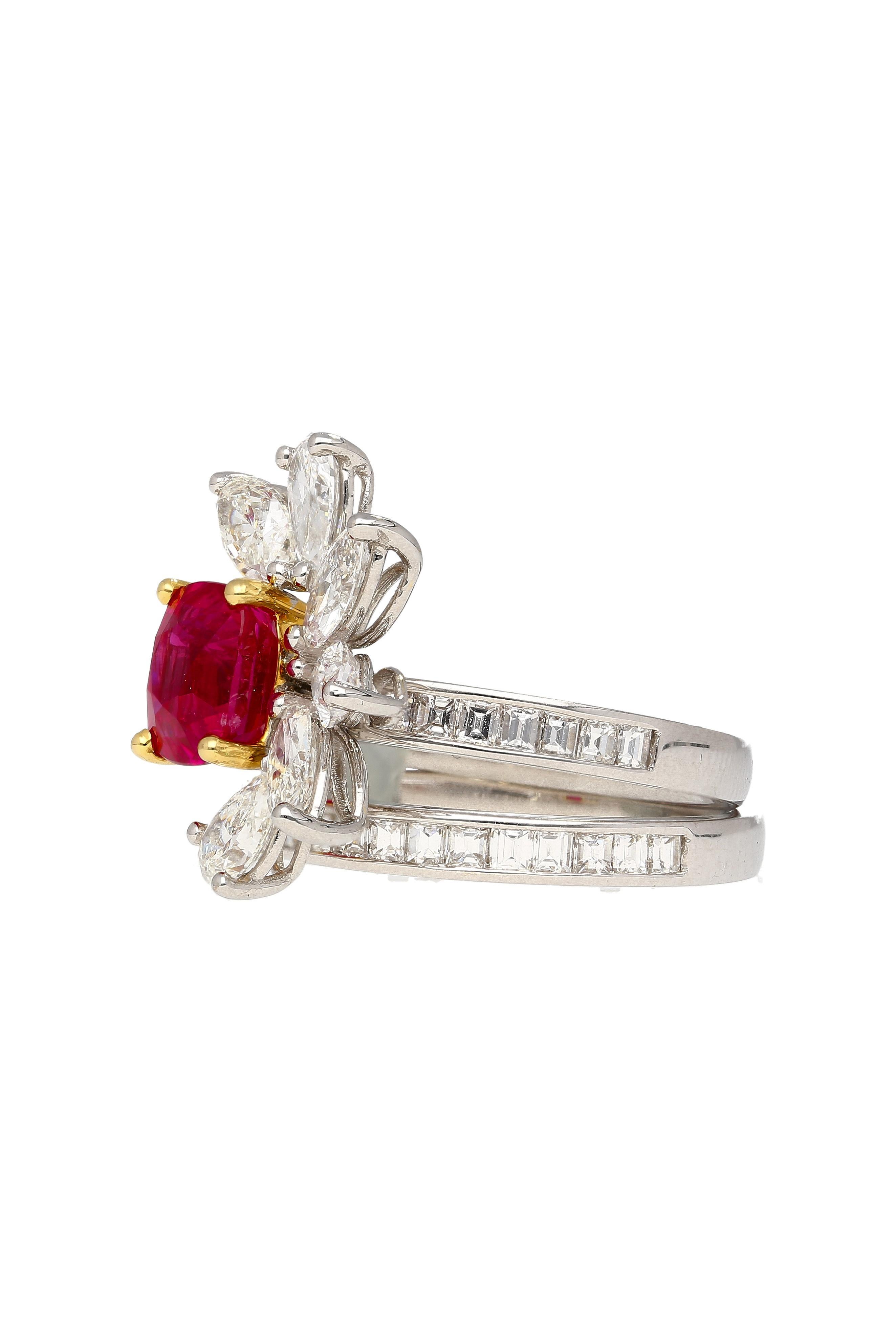 AGL Certified 8 Carat No Heat Kashmir Sapphire, Burma Ruby, & Diamond Stack Ring In New Condition For Sale In Miami, FL