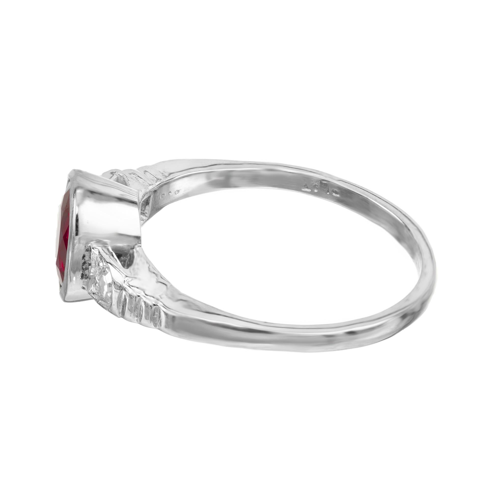 AGL Certified .80 Carat Oval Natural Ruby Diamond Platinum Engagement Ring For Sale 1
