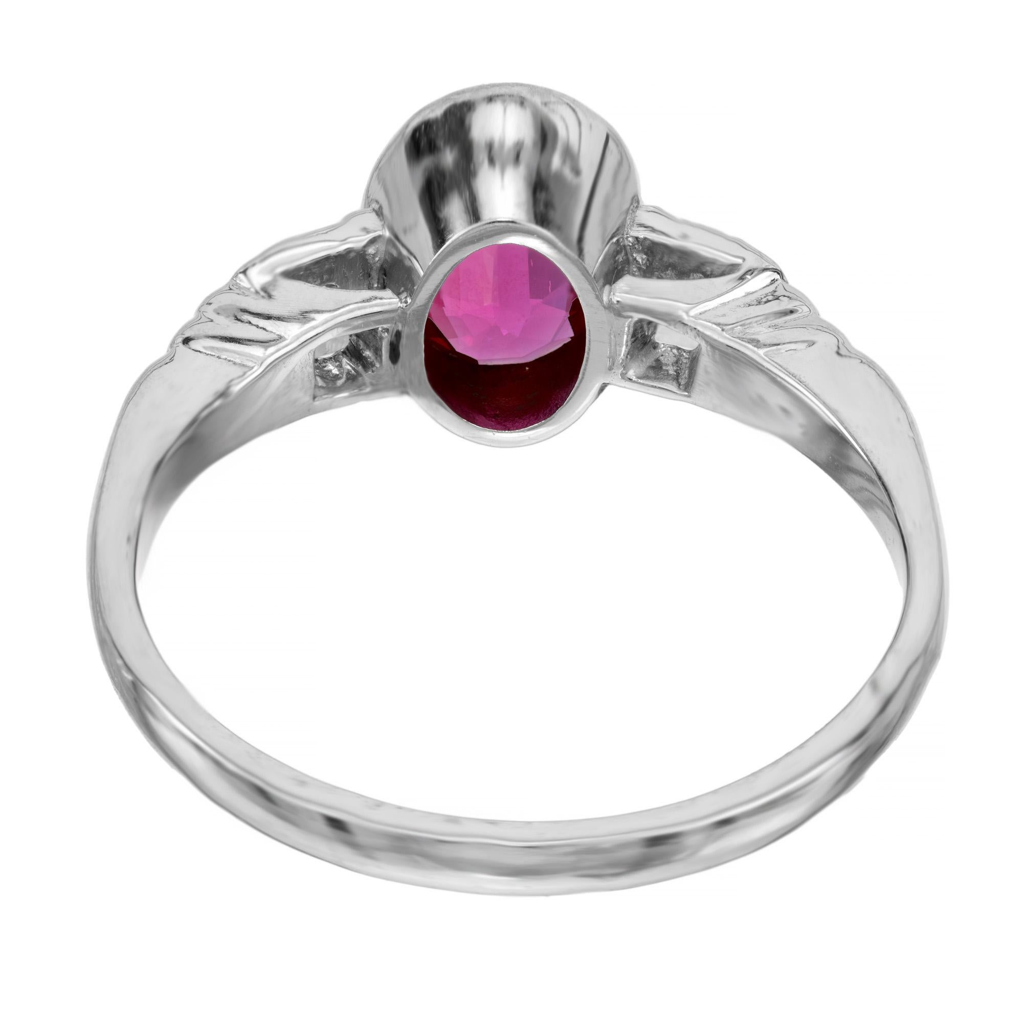 AGL Certified .80 Carat Oval Natural Ruby Diamond Platinum Engagement Ring For Sale 2