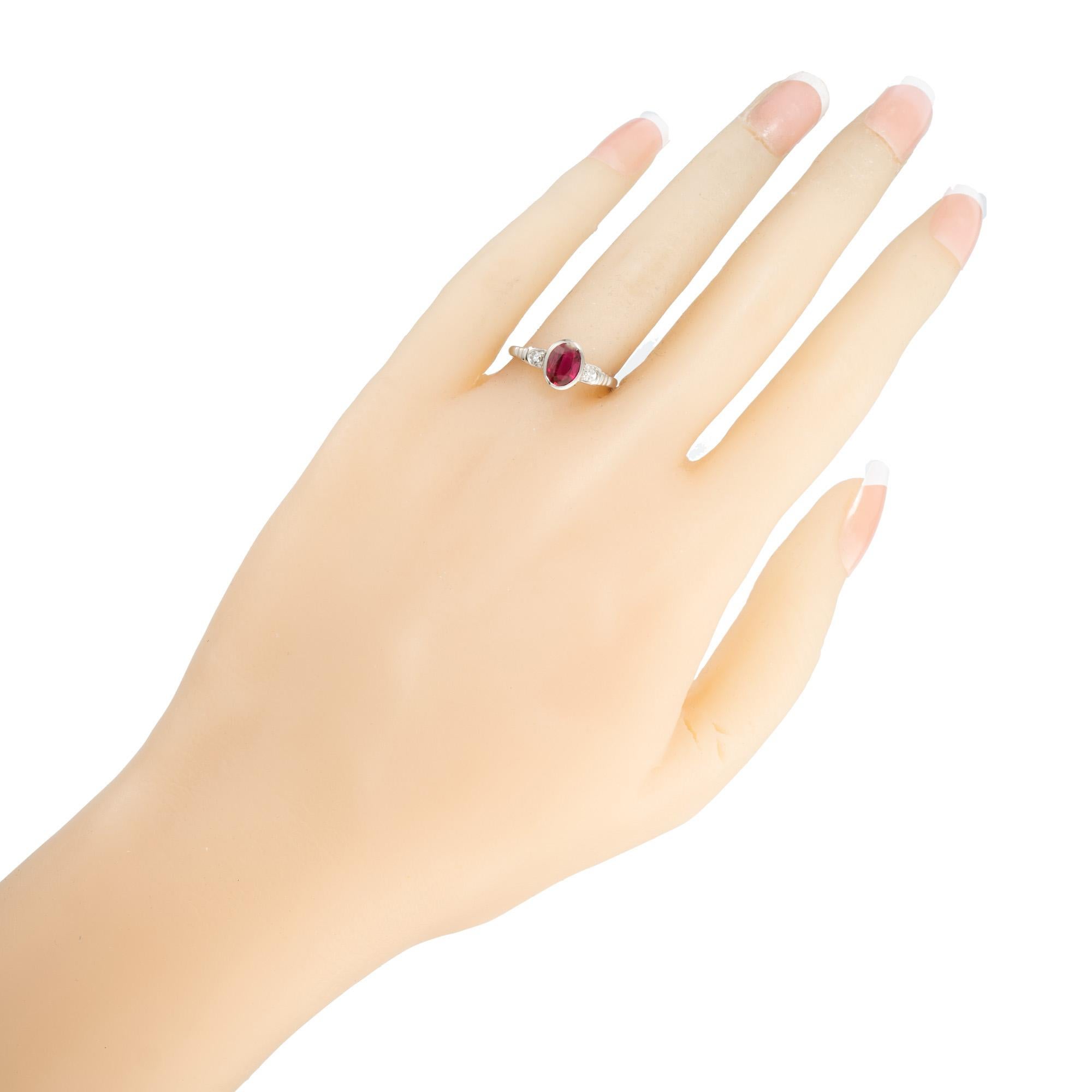 AGL Certified .80 Carat Oval Natural Ruby Diamond Platinum Engagement Ring For Sale 4