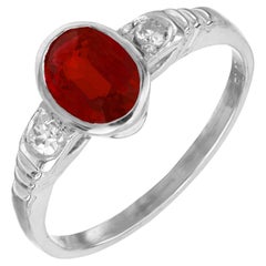 AGL Certified .80 Carat Oval Natural Ruby Diamond Platinum Engagement Ring