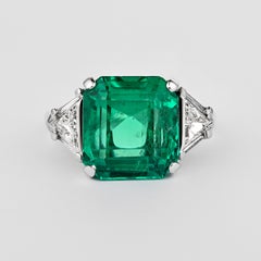 AGL Certified 8.01 Carat No Oil Colombian Emerald Vintage Platinum Ring